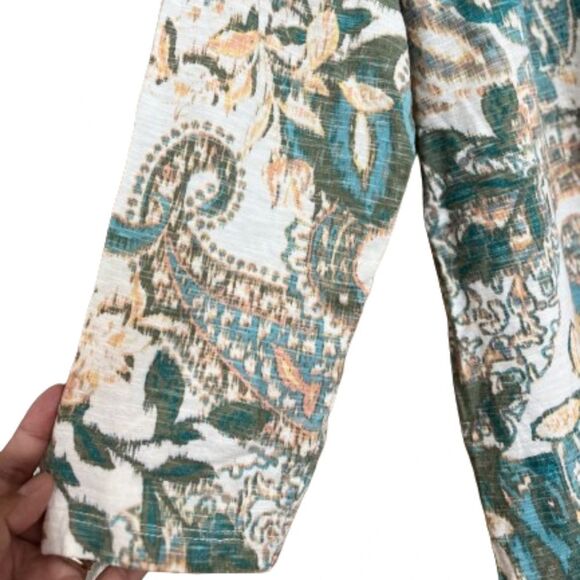 Chico’s Women’s Green Multi Floral & Paisley Print 3/4 Sleeve Shirt Sz-M - Picture 4 of 7